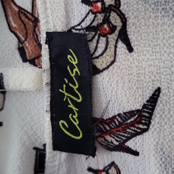 Vintage Cartise Shoe Print Tie Neck Bow Blouse Gold Rectangle Buttons - Picture 10 of 10